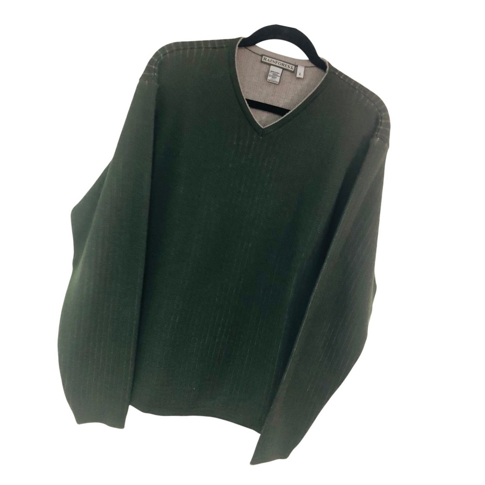 Y2K Rainforest Merino Wool Blend Ribbed Sweater Italy Quiet Luxury Earthy Men L